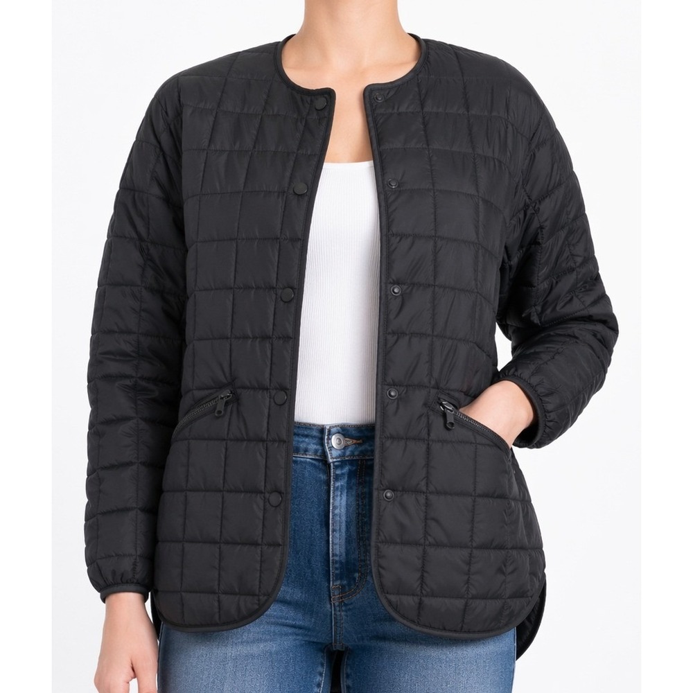 Rebecca Minkoff Jacket Women Large Black Boxy‎ Quilted Snap Front Zip Pockets
